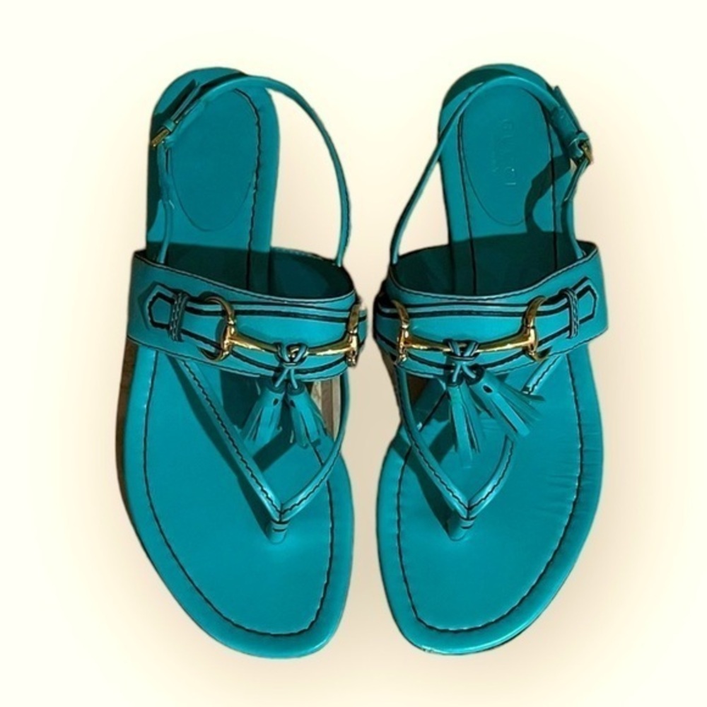 Gucci Horse Bit Sandal Tassel Thong Teal